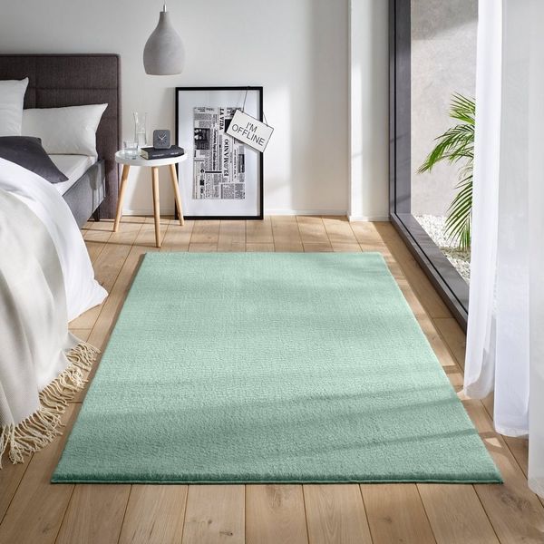 TaCa Home Teppich Waschbarer Kurzflor-Teppich, rechteckig, Höhe: 19 mm, Wohnzimmer Schlafzimmer Küche Bad Flur, Mint - 240 x 340 cm