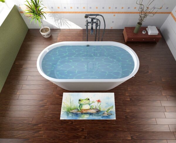 Wallario Schaum-Badematte Frosch in Aquarell, Höhe 5.5 mm, rutschhemmend, geeignet für Fußbodenheizungen, Polymer-Schaum, rechteckig