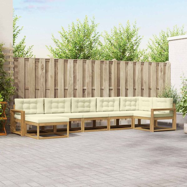 vidaXL Outdoor-Sofagarnitur mit Kissen 7 pcs Weiß und Creme 3386764