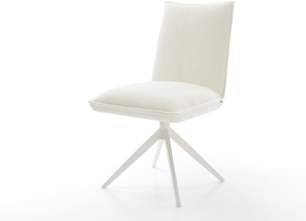 Drehstuhl Lelio-Flex Bouclé Soft Beige Kreuzgestell breit Weiß 360° drehbar Wippfunktion Taschenfederkern