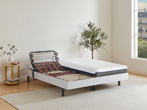 Vente-unique - Relaxbett elektrisch - Matratzen mit Memory Schaum - DIONYSOS von YSMÉE - mit OKIN-Motor - Weiß - 2 x 80 x 200 cm Bild 2