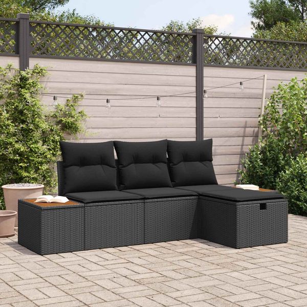 vidaXL Gartensofa-set mit Kissen 4 pcs Schwarz Poly-Rattan 3360947