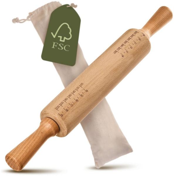 Praknu Nudelholz Nudelholz - Teigroller aus FSC® Buchenholz - Mit Maßeinteilung Buchenholz, (1-tlg), Teigroller aus nachhaltigem FSC Holz, Für gleichmäßiges Ausrollen