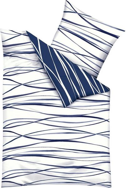 Kaeppel Mako Satin Wende Bettwäsche Wellen Motion 135x200 cm Marine