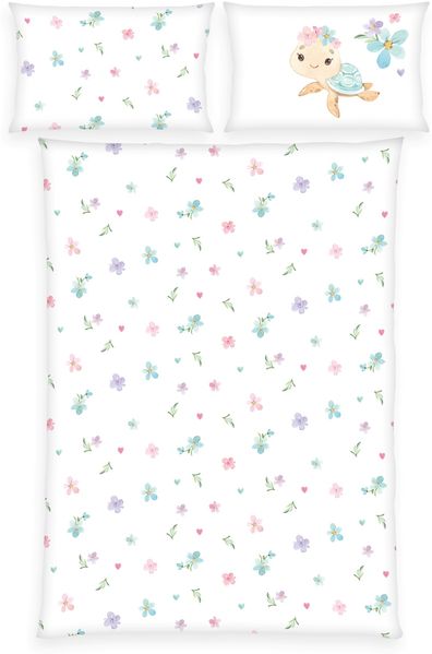 Herding Flanell Kinder Baby Bettwäsche Little Turtle Blumen Schildkröte 100x135 cm