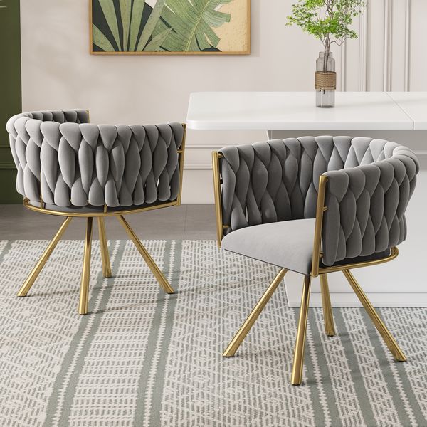 Esszimmerstuhl 2er-Set, Samt mit 360°-Drehfunktion & Metallgestell, 72x54x59, grau/gold