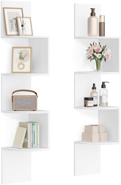 VASAGLE Set mit 2 Eck-Bücherregalen, Eckregalen, Wandregale mit 4 Ebenen, im Schlafzimmer, Wohnzimmer, Bad, Arbeitszimmer, Pflanzenregal, Wolkenweiß LBC704WB01