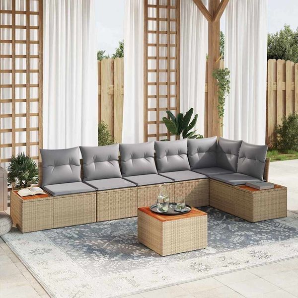 vidaXL Gartensofa-set mit Kissen 7 pcs Beige Poly Rattan 3348101