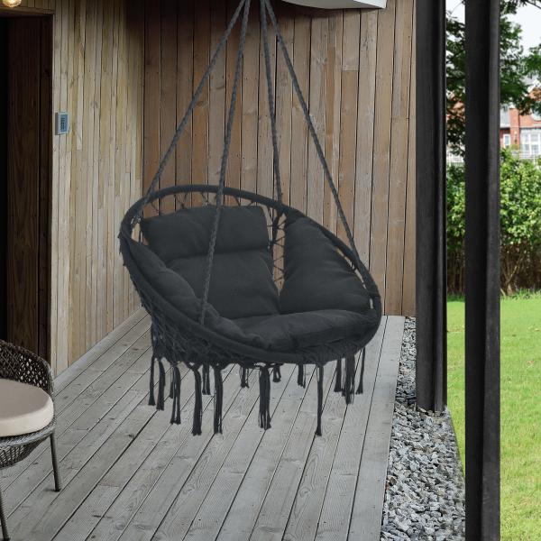 Hängesessel Kailua Max. 150 kg Indoor Outdoor mit Kissen Schwarz casa. pro