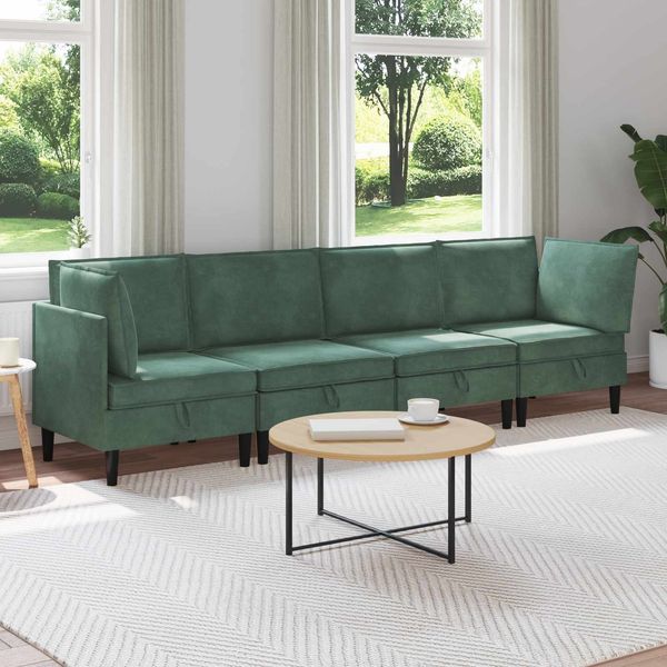 vidaXL Wohnzimmergarnitur mit Kissen mit Speicher 4 pcs Meergrün Samt 3413774