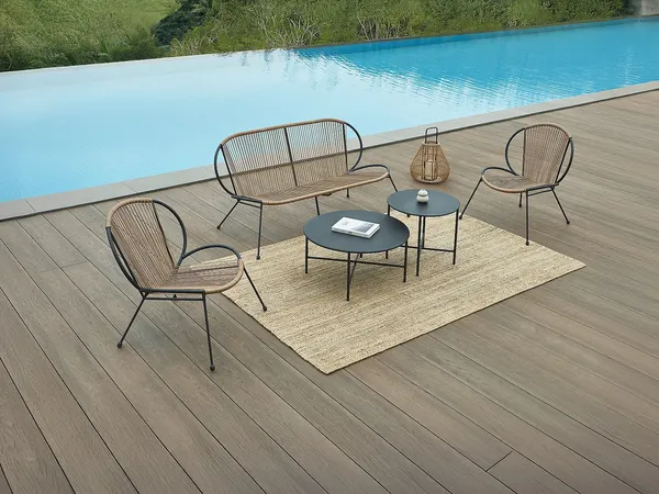 Vente-unique - NIKAO Gartensitzgruppe MetallHarz SchwarzBeige - B 77 cm70 cm73 cm x H 75 cm45,5 cm76 cm x L 147 cm70 cm69 cm
