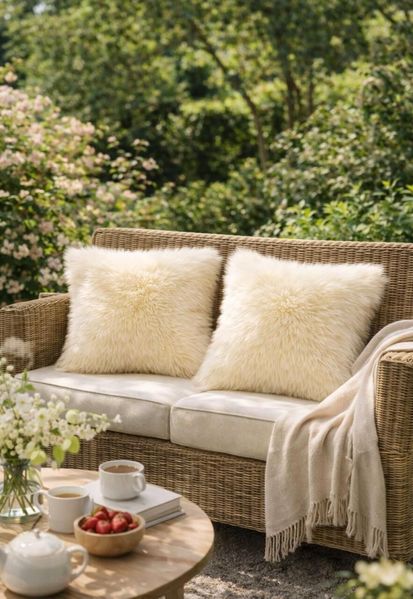 Lammfellkissen Merino Champagner mit Inlett