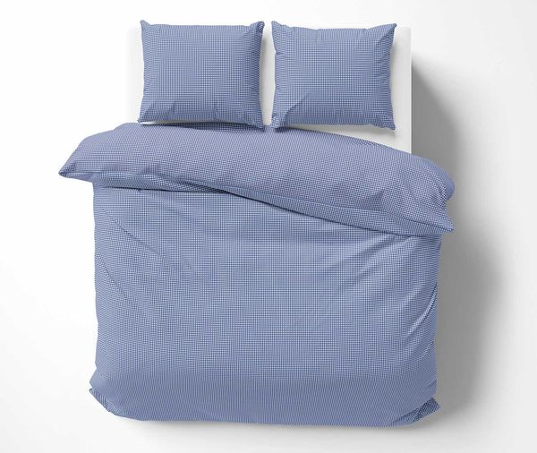 Mako Perkal Bettwäsche 100% Bio Baumwolle (kBa) Karo dunkelblau/weiß 155x220 + 80x80