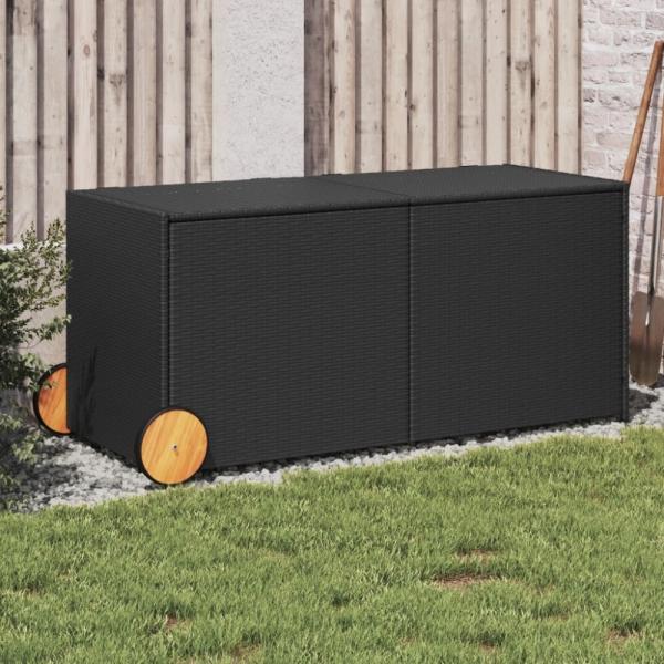 vidaXL Gartentruhe mit Rollen Schwarz 283L Poly Rattan 365316