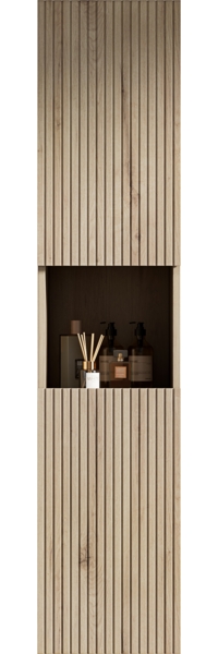 Badezimmer-Wandschrank, 2 Türen 1 offenes Staufach geeignet für kleine Räume Bad Wohnzimmer Wäscherei, Holz, Weiße Eiche Holzmaserung, 160 cm