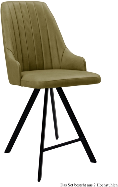 Thekenstuhl drehbar (2er-Set) Diannah 52 x 108 x 60 Schwarz/Olivgrün