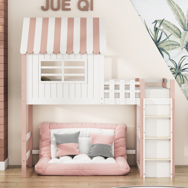 Hausbett Rosa Mit Dachdesign 90x200 Massivholz Sicherheitsgitter 120kg Tragkraft Etagenbett Kinderzimmer Spielbett Eisdielen Design