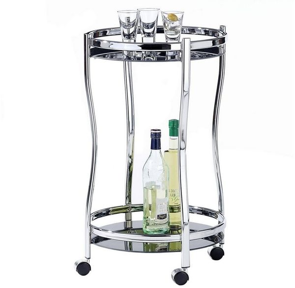 IDIMEX Servierwagen VEGA, Servierwagen Minibar Teewagen Servicewagen rund in schwarz/chrom mit 2
