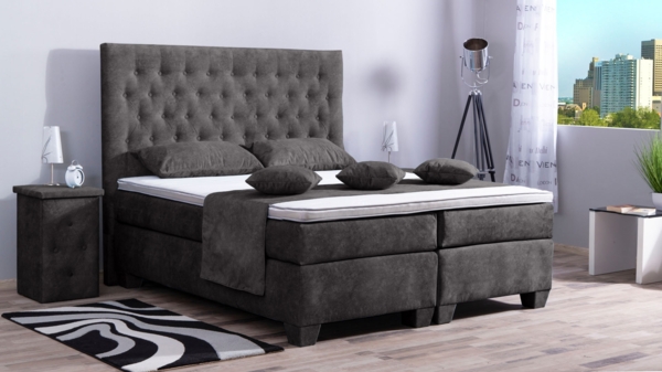 Meisterbetten Boxspringbett Vila 120x220 in DS-Dunkel Grau, Matratzenbezug Nano, Ergoflex-Topper