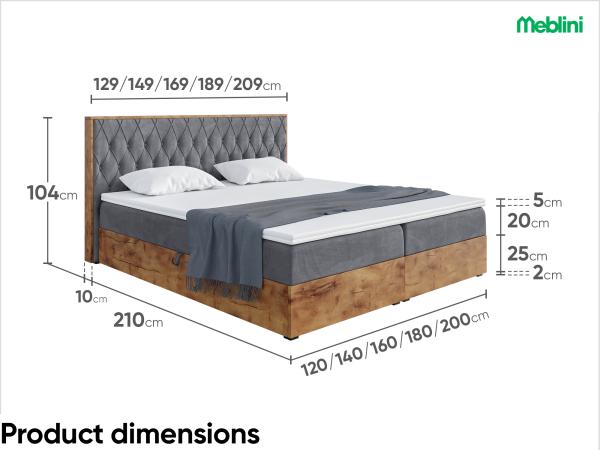 MEBLINI Boxspringbett LOFTY 6 140x200 cm mit Bettkasten - H4/Dunkelgrau Samt Polsterbett - Doppelbett mit Topper & Taschenfederkern-Matratze Bild 7