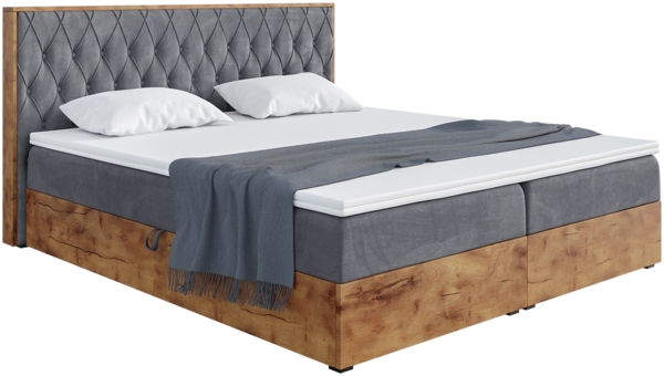 MEBLINI Boxspringbett LOFTY 6 140x200 cm mit Bettkasten - H4/Dunkelgrau Samt Polsterbett - Doppelbett mit Topper & Taschenfederkern-Matratze Bild 2