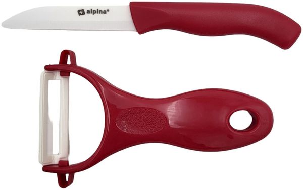Alpina Keramik Sparschäler & Messer 2er-Set Küchenmesser Obstschäler Gemüseschäler Küchenhelfer Schneidset