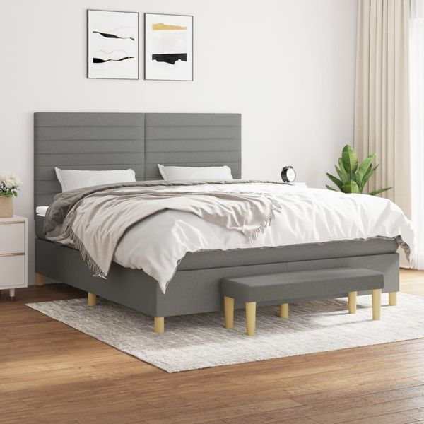 vidaXL Boxspringbett mit Matratze Dunkelgrau 180x200 cm Stoff 3137254