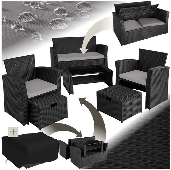 tectake Sitzgruppe Rattan Sitzgruppe, (Set, 6-tlg), für 4 bis 6 Personen