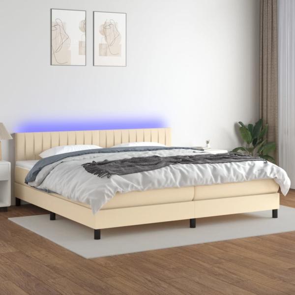 Boxspringbett mit Matratze & LED Stoff Creme 200 x 200 cm, Härtegrad: H2 [3133346]