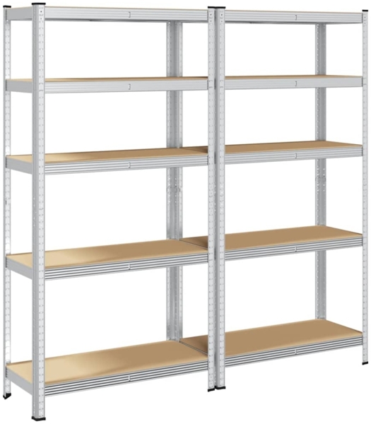 vidaXL Lagerregale mit 5 Böden 2 Stk. Silbern Stahl & Holzwerkstoff 4016948