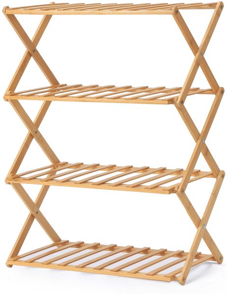 HOME NATURE WOHNKONZEPT Bambus Schuhregal 4 Ebenen, klappbar, platzsparend, ohne Aufbau erforderlich, kleines Schuhregal für Flur und Schlafzimmer, 50 x 25 x 67,5 cm