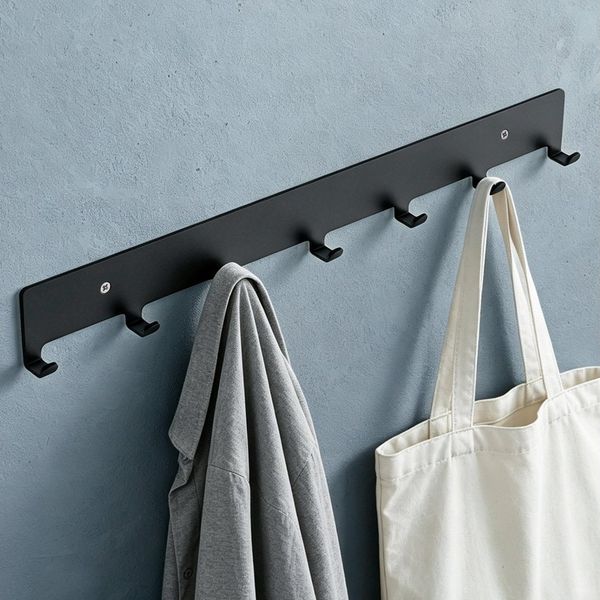 Mai & Mai Hakenleiste Wandhaken Garderobe 7 Haken Kleben Bohren Schwarz/Weiß 50cm Stalo-17, 135° Anti-Rutsch Haken,Kohlenstoffstahl,7 stabile Haken