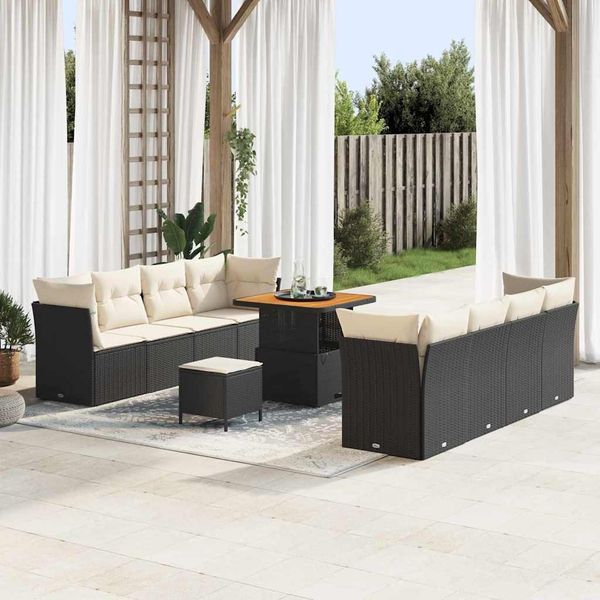 vidaXL Gartensofa-set mit Kissen 11 pcs Schwarz und Creme Poly-Rattan 3363405