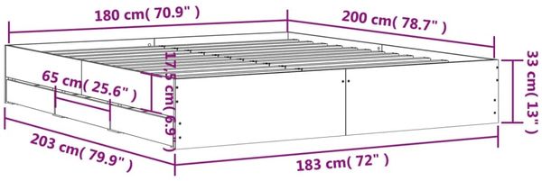 vidaXL Bettgestell mit Schubladen Sonoma-Eiche 180x200cm Holzwerkstoff 3207254 Bild 11