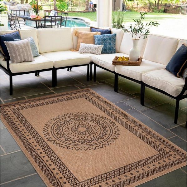 SIMPEX24 Outdoorteppich Vintage Design, Läufer, Höhe: 5 mm, Outdoor Teppich Vintage Design Natur Optik für Küche Balkon Terrasse