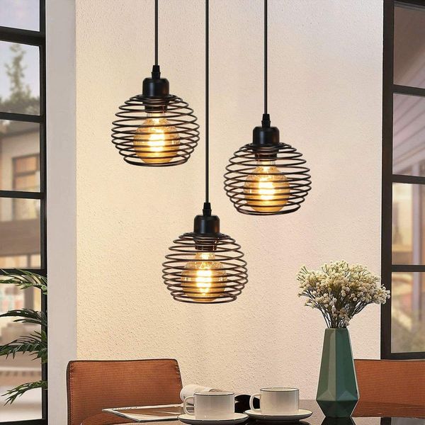 ZMH Pendelleuchte, schwarzes Metall, Durchmesser 30 cm, E27, Vintage, Retro, industrielle Küchen-Pendelleuchte für Esszimmer, Wohnzimmer, Arbeitszimmer, Büro, Restaurant