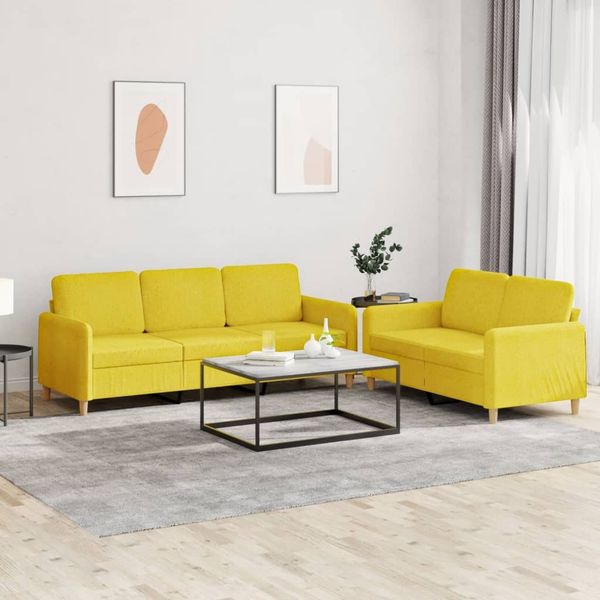 vidaXL 2-tlg. Sofagarnitur mit Kissen Hellgelb Stoff 3202123