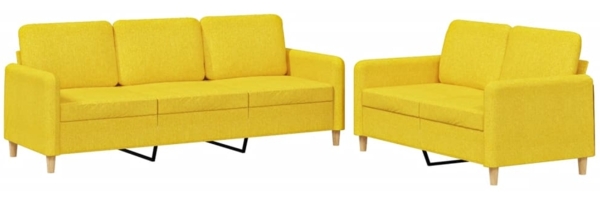 vidaXL 2-tlg. Sofagarnitur mit Kissen Hellgelb Stoff 3202123