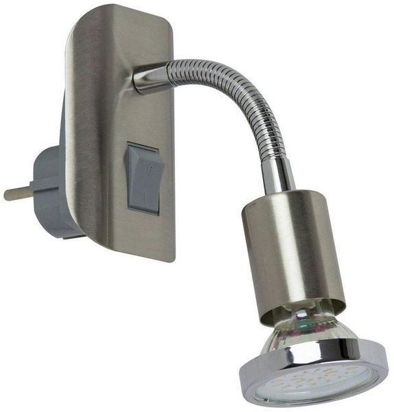 TRANGO LED Steckdosenleuchte, 11-052 Steckerleuchte im Edelstahl-Optik mit Chrom Ring *FLEXI* Steckerlicht, Nachtlicht inkl. je 1x GU10 3000K warmweiß LED Leuchtmittel, ON/OFF Schalter Leselampe, Wandlampe, Küchenlampe