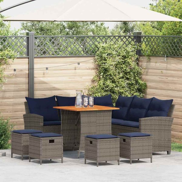 vidaXL 6-tlg. Garten-Sofagarnitur mit Kissen L-Form Grau Poly Rattan 3213544