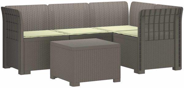 vidaXL 4-Sitzer Garten Sofa mit Kissen Rattan Look PP Hellgrau 3444010