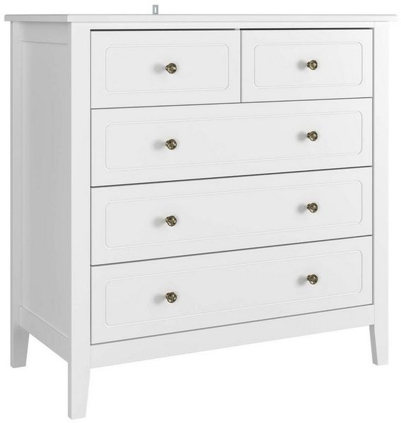 Homfa Kommode, Sideboard mit 5 Schubladen, Metallgriffe, weiß, 80x40x80cm