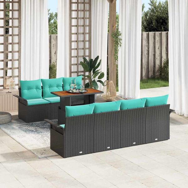 vidaXL Garten-Sofa-Set mit Speicher 8 pcs Schwarz Poly Rattan 3358034