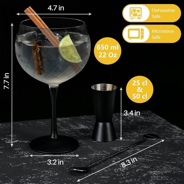 MiaMio Cocktailglas 2er Gin Gläser Set 2 x 650 ml inkl. Messbecher und Rührlöffel