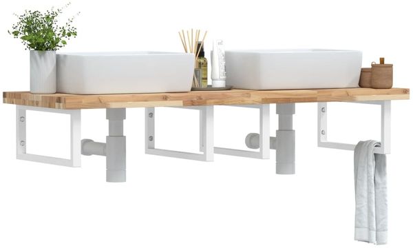 vidaXL Waschbeckenregal Wandmontage Stahl und Akazienholz 3302812