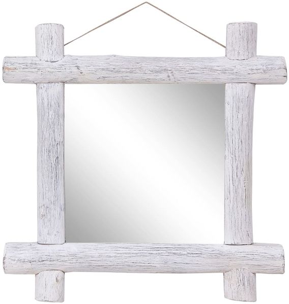 Holzspiegel Altholz Massiv Weiß, 70x70 cm