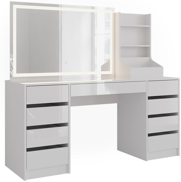 Schminktisch Sherry Weiß/Weiß Hochglanz 158.2 cm 3 Teile Vicco