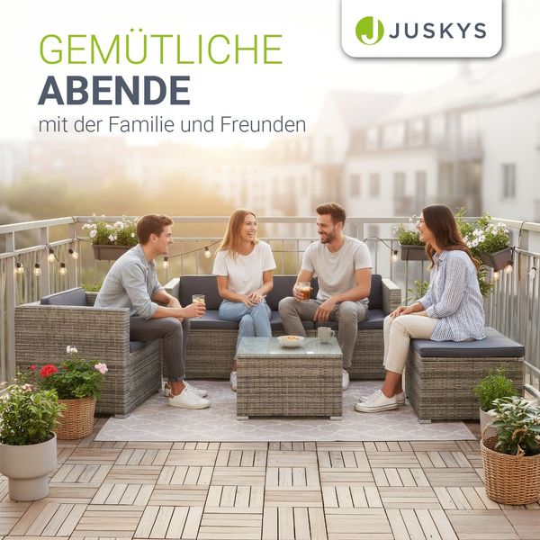 Juskys Polyrattan Lounge Punta Cana L grau-meliert inkl. Abdeckung – Gartenlounge für 4-5 Personen – Sitzgruppe mit Sessel, Sofa, Tisch & Hocker - Sitzbezüge Grau Bild 7