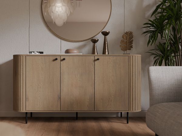 Ovalio Sideboard Typ 830 Kommode 164 cm Wohnzimmer Esszimmer Anrichte Modern Farbwahl Sandbeige, Cremona-Eiche und Dunin-Eiche