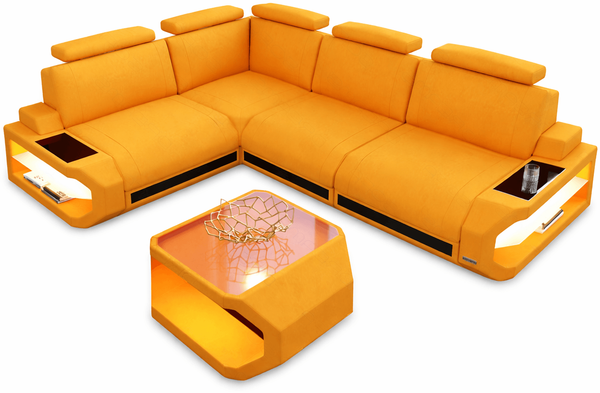 Stoff Ecksofa Siena L Form - Mikrofaserstoff - apricot-schwarz - Links